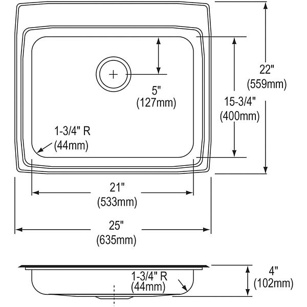 Elkay LRAD252240 Lustertone® Classic Stainless Steel 25" x 22" x 4" Single Bowl Drop-in ADA Sink