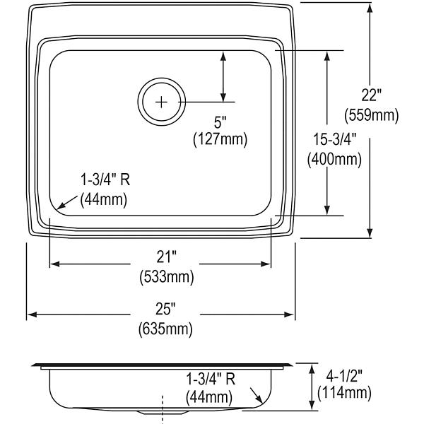 Elkay LRAD252245 Lustertone® Classic Stainless Steel 25" x 22" x 4-1/2" Single Bowl Drop-in ADA Sink