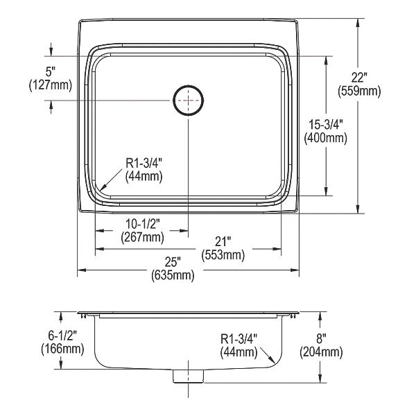 Elkay LRADQ252265PD Lustertone® Classic Stainless Steel 25" x 22" x 6-1/2" Single Bowl Drop-in ADA Sink with Perfect Drain®