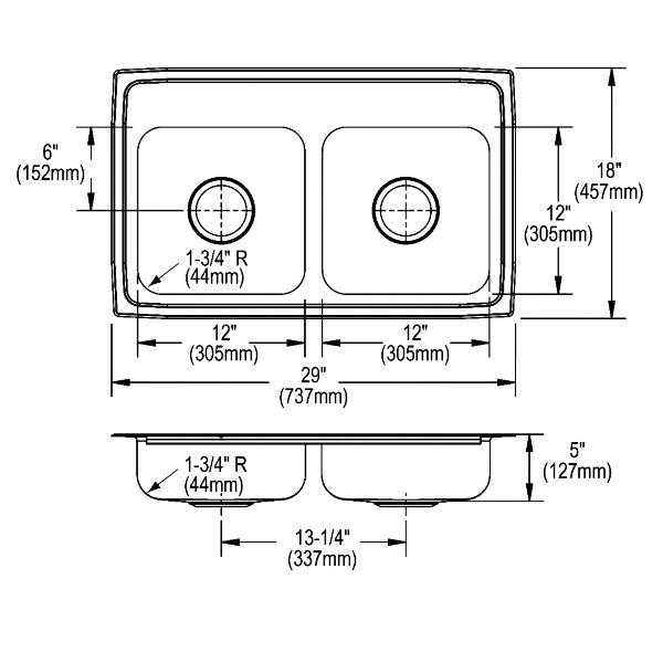 Elkay LRAD291850 Lustertone® Classic Stainless Steel 29" x 18" x 5" Equal Double Bowl Drop-in ADA Sink