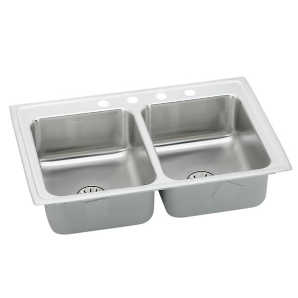 Elkay LRADQ291865PD Lustertone® Classic Stainless Steel 29" x 18" x 6-1/2" Equal Double Bowl Drop-in ADA Sink with Perfect Drain® and Quick-clip