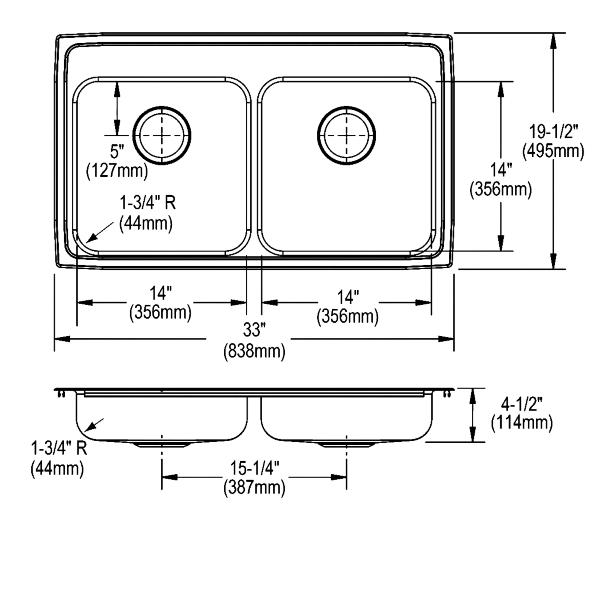 Elkay LRAD331945 Lustertone® Classic Stainless Steel 33" x 19-1/2" x 4-1/2" Equal Double Bowl Drop-in ADA Sink