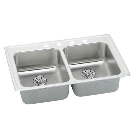 Elkay LRADQ331965PD Lustertone® Classic Stainless Steel 33" x 19-1/2" x 6-1/2" Equal Double Drop-in ADA Sink with Perfect Drain® and Quick-clip
