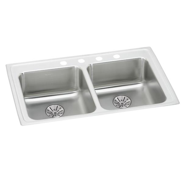 Elkay LRAD331965PD Lustertone® Classic Stainless Steel 33" x 19-1/2" x 6-1/2" Double Bowl Drop-in ADA Sink w/Perfect Drain®