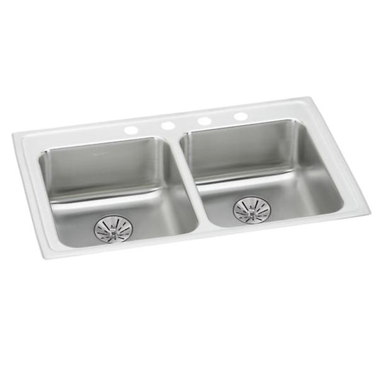 Elkay LRAD331965PD Lustertone® Classic Stainless Steel 33" x 19-1/2" x 6-1/2" Double Bowl Drop-in ADA Sink w/Perfect Drain®