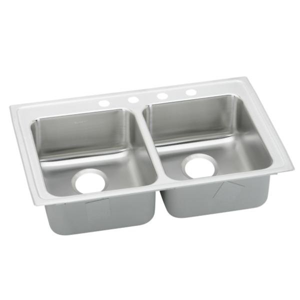 Elkay LRADQ332165 Lustertone® Classic Stainless Steel 33" x 21-1/4" x 6-1/2" Equal Double Bowl Drop-in ADA Sink with Quick-clip