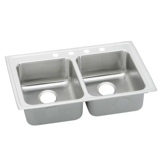 Elkay LRADQ332155 Lustertone® Classic Stainless Steel 33" x 21-1/4" x 5-1/2" Equal Double Bowl Drop-in ADA Sink with Quick-clip