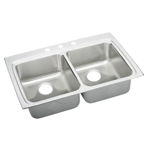 Elkay LRADQ332260 Lustertone® Classic Stainless Steel 33" x 22" x 6" Equal Double Bowl Drop-in ADA Sink with Quick-clip
