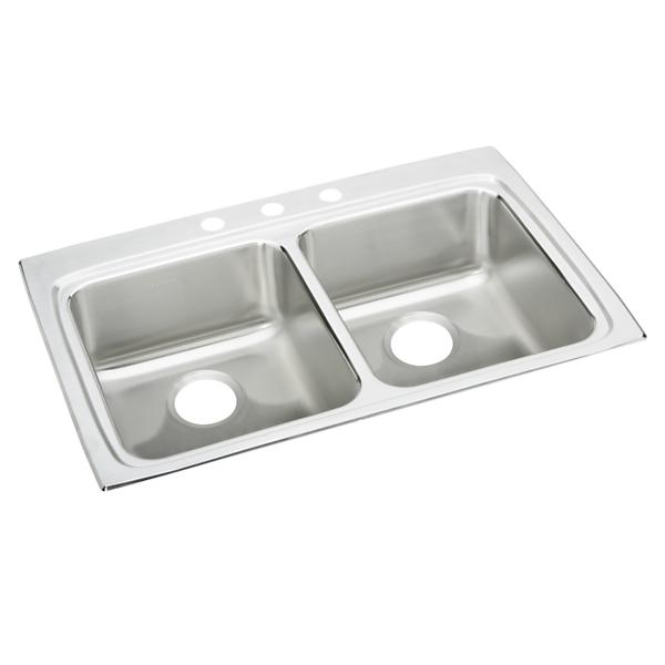 Elkay LRAD332255 Lustertone® Classic Stainless Steel 33" x 22" x 5-1/2" Equal Double Bowl Drop-in ADA Sink
