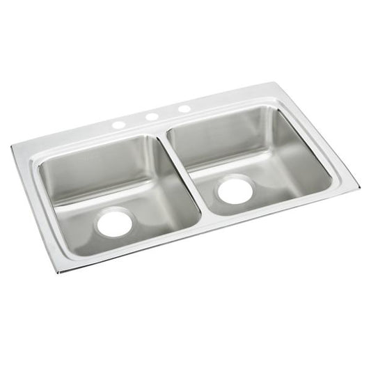 Elkay LRAD332255 Lustertone® Classic Stainless Steel 33" x 22" x 5-1/2" Equal Double Bowl Drop-in ADA Sink