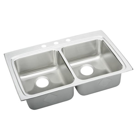 Elkay LRADQ332255 Lustertone® Classic Stainless Steel 33" x 22" x 5-1/2" Equal Double Bowl Drop-in ADA Sink with Quick-clip