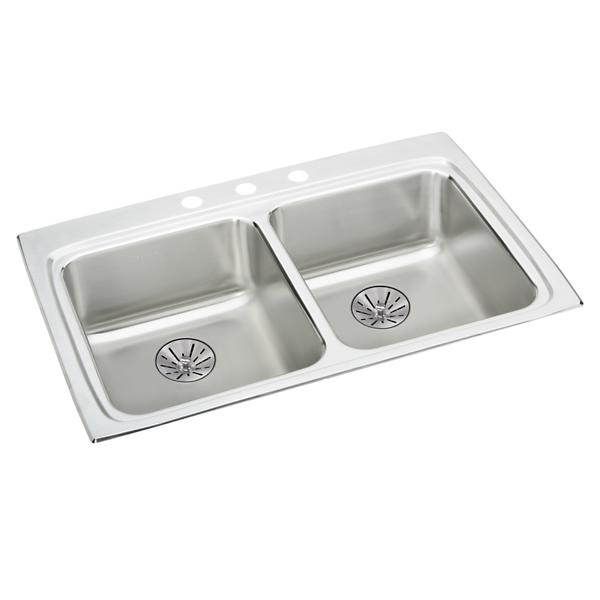Elkay LRAD332265PD Lustertone® Classic Stainless Steel 33" x 22" x 6-1/2" Equal Double Bowl Drop-in ADA Sink with Perfect Drain®