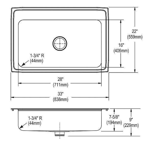 Elkay LRS3322PD Lustertone® Classic Stainless Steel 33" x 22" x 7-5/8" Single Bowl Drop-in Sink with Perfect Drain® and Quick-clip