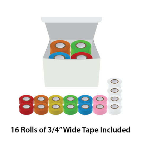 Globe Scientific LT-075X500RW Labeling Tape 3/4" x 500" Assorted Colors (4 white 2 blue 2 green 2 orange 2 pink 2 red 2 yellow)