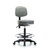 Blue Ridge Ergonomics VMBST-CR-T0-CF-RG-8840 Rutledge Vinyl Stool with Back Chrome - Medium Bench Height with Chrome Foot Ring & Stationary Glides in Sterling Supernova™ Vinyl