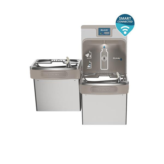 Elkay LZSTL8WSSP-W1 Enhanced Connected ezH2O® Bottle Filling Station & Versatile Bi-Level ADA Cooler Refrigerated Stainless High Capacity Lead Reduction Quick Filter Change