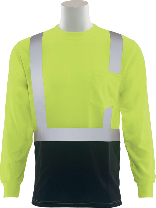 Delta Plus WEL62415LBLG 9007SB Type R, Class 2 Birdseye Mesh Long Sleeve T-Shirt with Black Bottom, Hi Viz Lime, LG