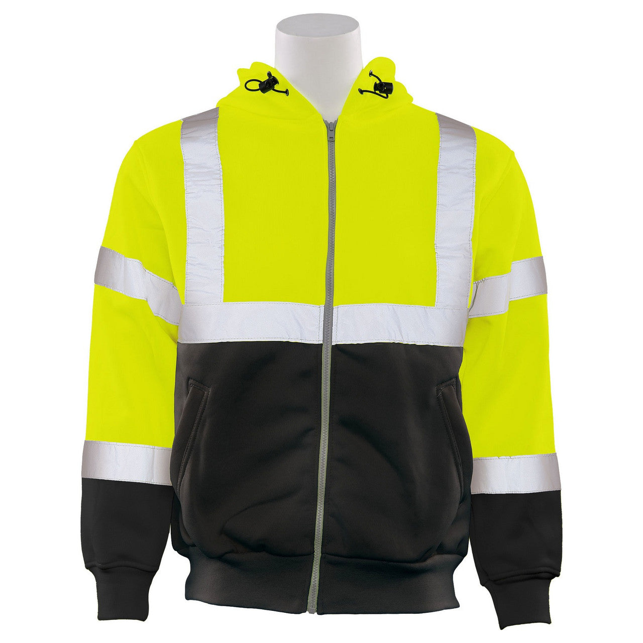 Delta Plus WEL62991LB5X W375B Type R, Class 3 Zip Front Hoodie Sweatshirt with Black Bottom, Hi Viz Lime, 5X