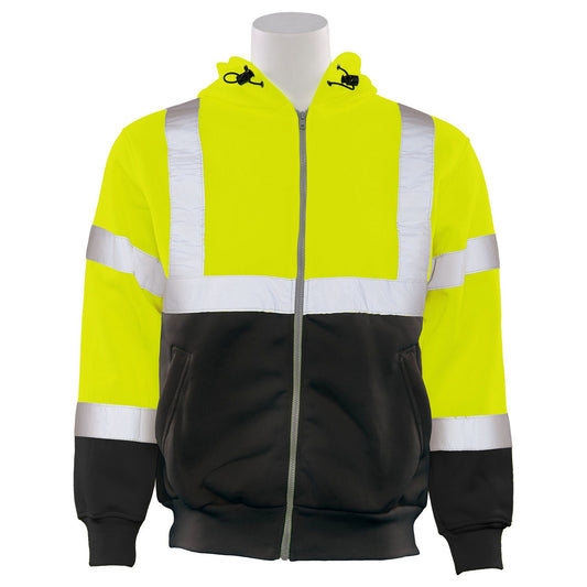 Delta Plus WEL62991LB5X W375B Type R, Class 3 Zip Front Hoodie Sweatshirt with Black Bottom, Hi Viz Lime, 5X