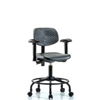 Blue Ridge Ergonomics NCR-PDHCH-MB-CR-T0-A1-CC-BLK Class 100 Polyurethane Clean Room Chair - Desk Height with Medium Back, Adjustable Arms, & Casters in Black Polyurethane