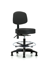 Blue Ridge Ergonomics VHBST-CR-T1-CF-RG-8501 Rutledge Vinyl Stool with Back Chrome - High Bench Height with Seat Tilt, Chrome Foot Ring, & Stationary Glides in Adobe White Trailblazer™ Vinyl