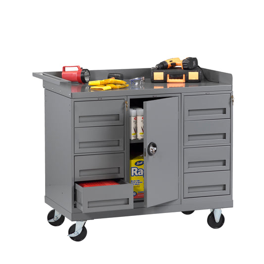 Tennsco MB-7-2545 Mobile Workbench with Cabinet and two 4-Drawer Pedestals