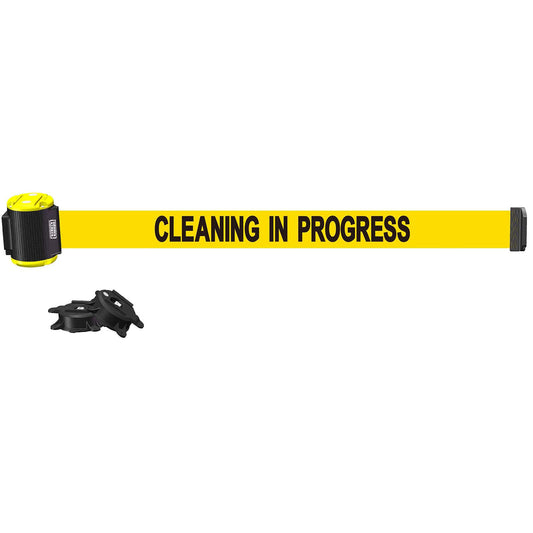 Banner Stakes MH1504 15' Magnetic Wall Mount - Yellow "Cleaning in Progress" Banner