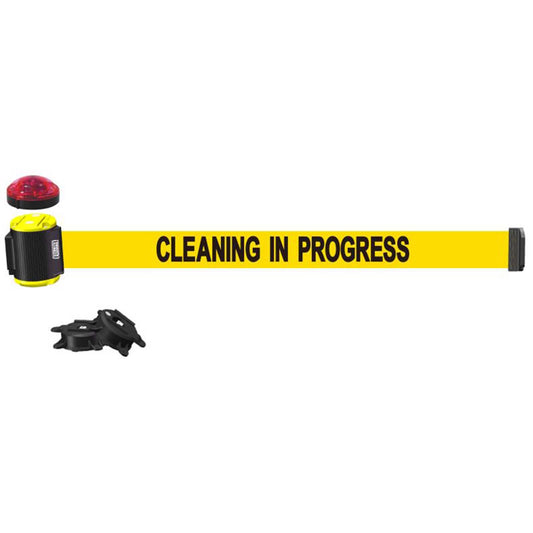 Banner Stakes MH1504L 15' Magnetic Wall Mount with Light Kit- Yellow "Cleaning in Progress" Banner