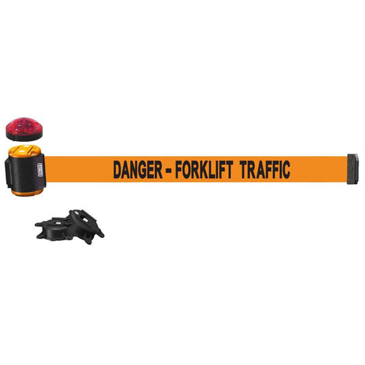 Banner Stakes MH1513L 15' Magnetic Wall Mount with Light Kit- Orange "Danger - Forklift Traffic" Banner