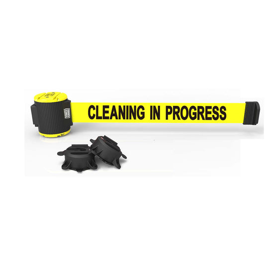 Banner Stakes MH5004 30' Magnetic Wall Mount - Yellow "Cleaning in Progress" Banner