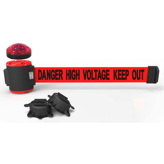 Banner Stakes MH5010L 30' Magnetic Wall Mount with Light Kit - Red "Danger High Voltage Keep Out"