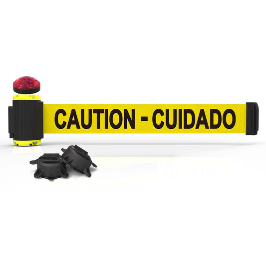 Banner Stakes MH7002L 7' Magnetic Wall Mount with Light Kit - Yellow "Caution - Cuidado"