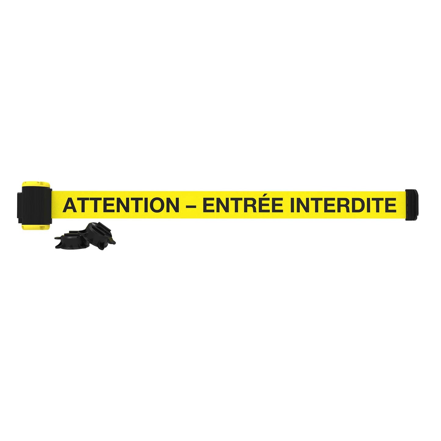 Banner Stakes MH7016 7' Magnetic Wall Mount - Yellow "Attention - Entrée Interdite" Banner