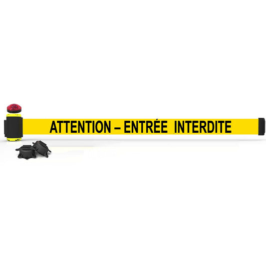 Banner Stakes MH7016L 7' Magnetic Wall Mount with Light Kit - Yellow "Attention - Entrée Interdite"