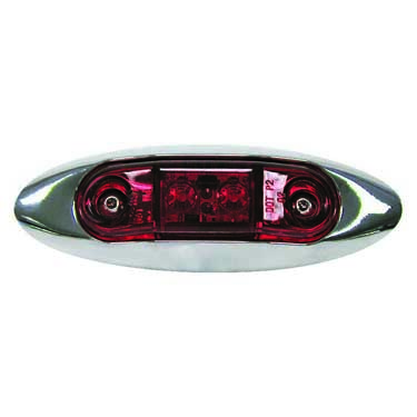 Peterson 168XR-MV Led Marker/ Clearance, Oblong, W/ Chrome Bezel, 3.95″X1.35″, Multi-Volt, Red, Poly Bag