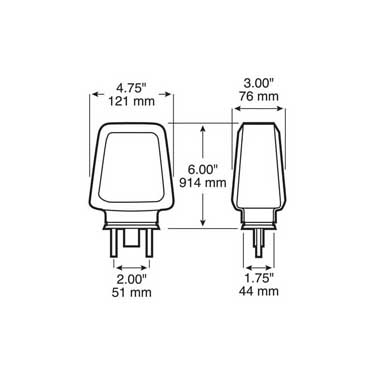 Peterson 344A Incandescent Turn Signal, Double-Face, Rectangular, W/ Side Marker, 6.00″X4.75″, Amber, Poly Bag