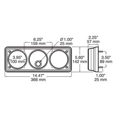 Peterson 417-3 Bracket, Surface Mount, Rectangular, Triple Light 14.47″X5.6″, Poly Bag