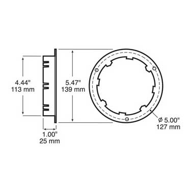 Peterson 424-09 Bracket, Mounting Flange, Round, Black, Snap-In 5.47″X1″, Poly Bag