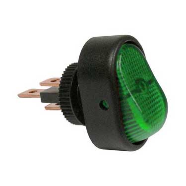 Peterson PMV5583PT Illuminated Green Oblong, Rocker 25A/ 12V.5 Mount .25B, Green, Viz Pack