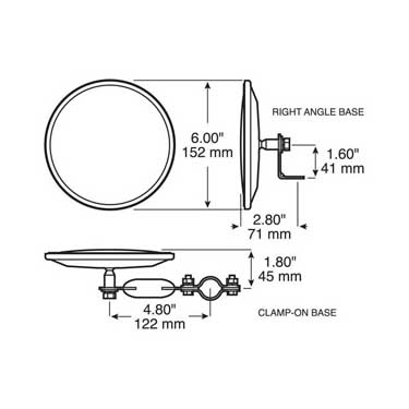 Peterson 655X Mirror, Convex, Clamp On, Round, Stainless Steel, 6″, Display Box