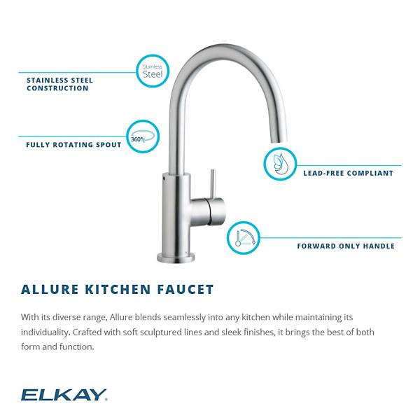 Elkay LK7921SSS Allure Single Hole Kitchen Faucet with Lever Handle Satin Stainless Steel