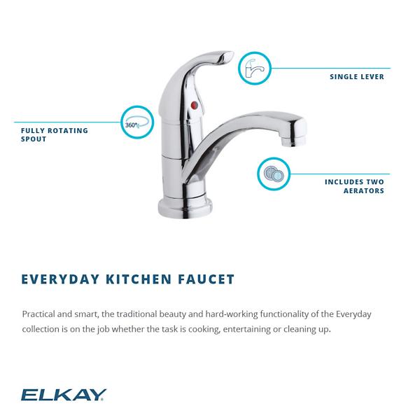 Elkay LK1500CR Everyday Single Hole Deck Mount Kitchen Faucet with Lever Handle Chrome