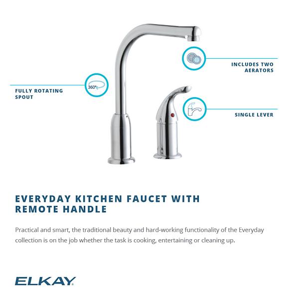 Elkay LK3000CR Everyday Kitchen Deck Mount Faucet with Remote Lever Handle Chrome