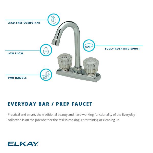 Elkay LKA2475LF 4" Centerset Deck Mount Faucet with Gooseneck Spout and Clear Crystalac Handles Chrome