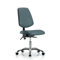 Blue Ridge Ergonomics NCR-VMBCH-MB-CR-T1-A0-NF-CC-8546 Class 100 Vinyl Clean Room Chair - Medium Bench Height with Medium Back, Seat Tilt, & Casters in Colonial Blue Trailblazer™ Vinyl