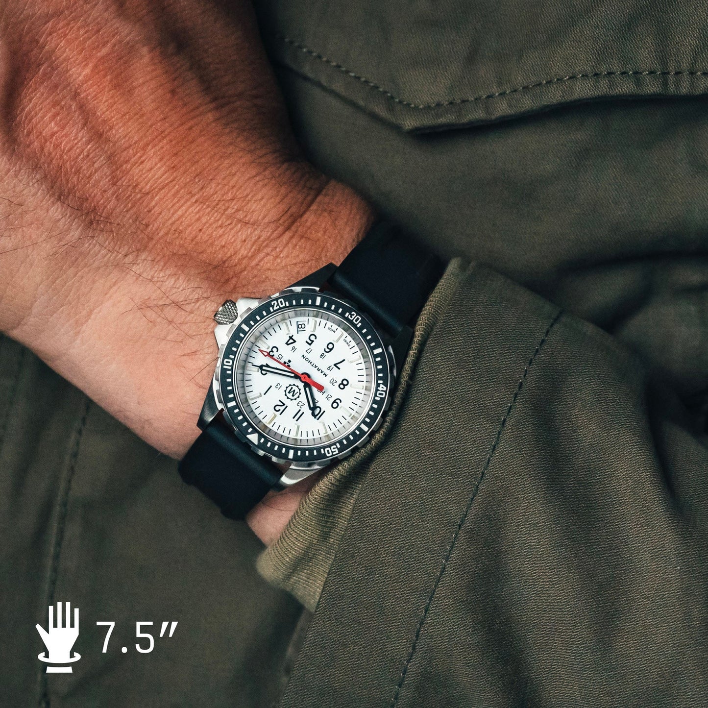Marathon WW194027SS-0530 Arctic Edition Medium Diver's Quartz (MSAR Quartz) - 36mm with 3 pieces Black Rubber Strap
