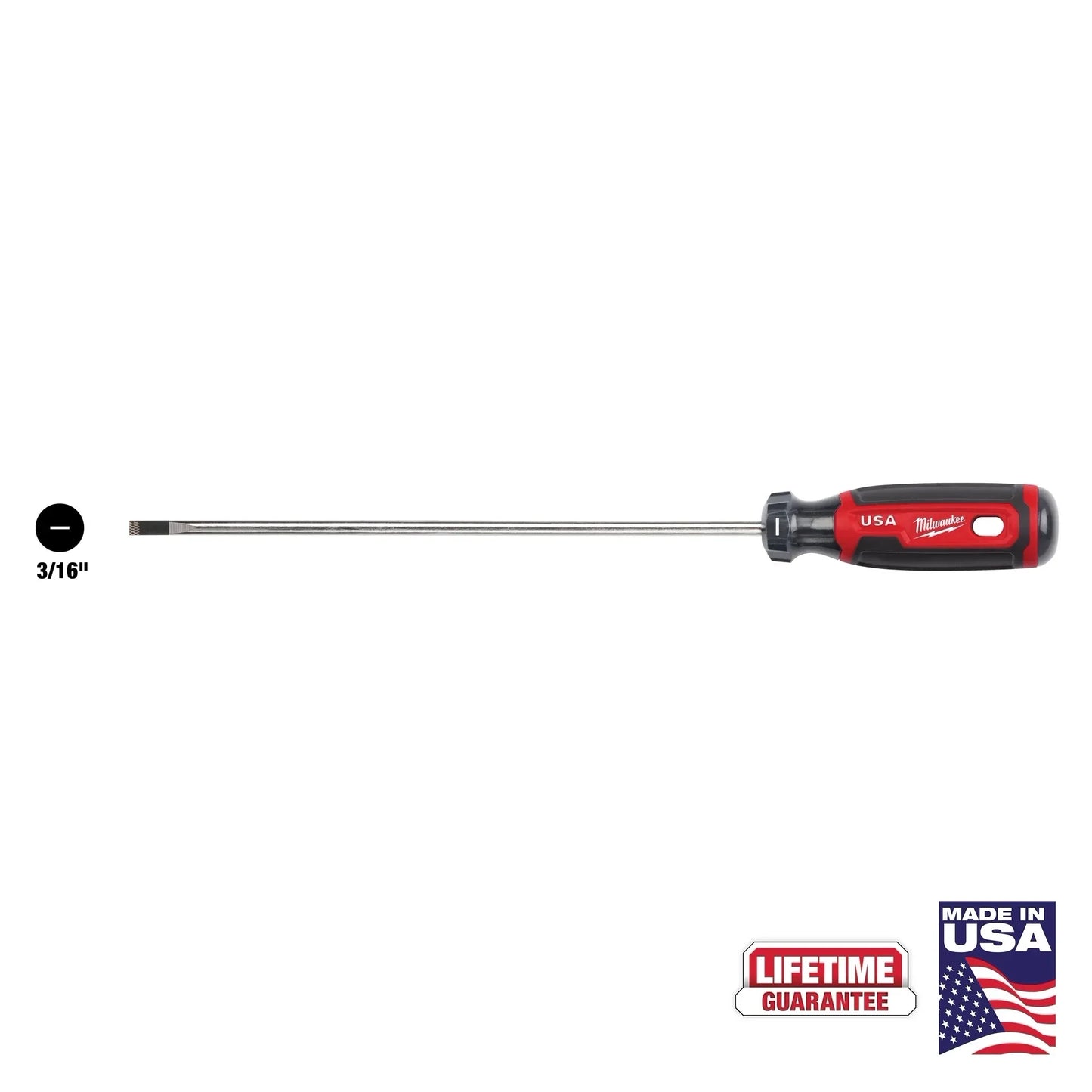 Milwaukee Tool MT213 3/16" Cabinet 8" Cushion Grip Screwdriver (Made in USA), 1 EA