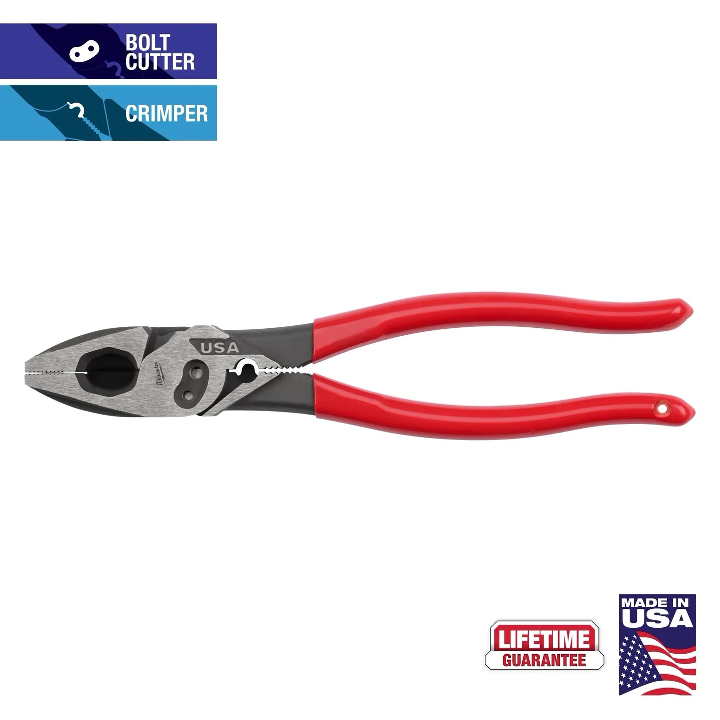 Milwaukee Tool MT500C 9" Lineman's Dipped Grip Pliers w/ Crimper & Bolt Cutter (Made in USA), 1 EA