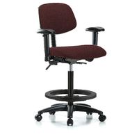 Blue Ridge Ergonomics FHBCH-MB-RG-T1-A1-BF-RG-F41 Rutledge Fabric Chair - High Bench Height with Medium Back, Seat Tilt, Adjustable Arms, Black Foot Ring, & Stationary Glides in Burgundy Fabric