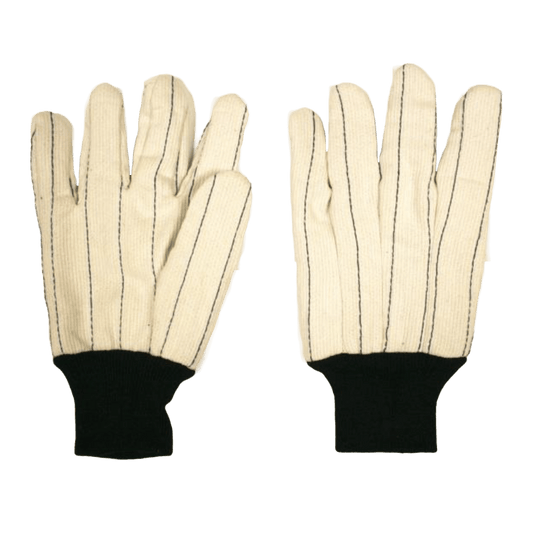 Cordova Safety 2439CDQN Double Palm Gloves, Double Quilted, Polyester/Cotton, Corded Fabric, Natural Color, Straight Thumb, Blue Knit Wrist